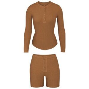 Skims Waffle Knit Henley and Shorts